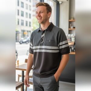 Vintage LD Sport International Black & Gray Polo Mens  Size L